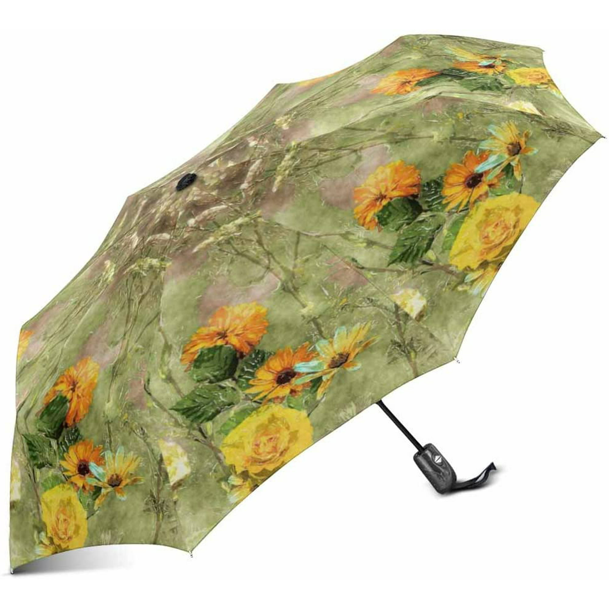 Custom Yellow Rose Compact Travel Windproof Rainproof Foldable Umbrella 